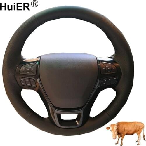 Hand Sewing Car Steering Wheel Cover Volant Top Cow Leather Braid on the Steering wheel For Ford Explorer 2016 2017 2018 2019