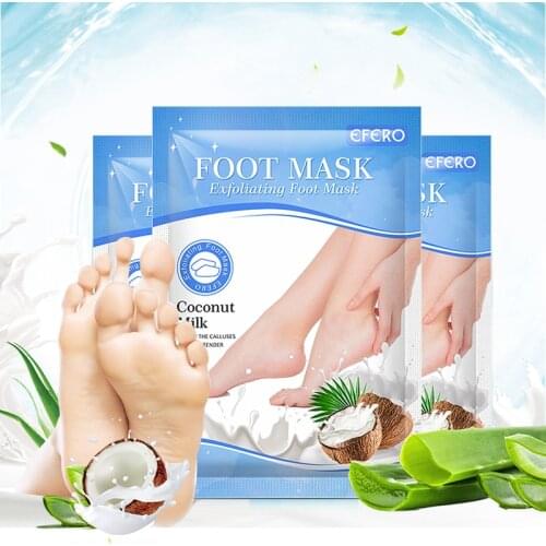 EFERO 10Pair Coconut Exfoliating Foot Mask Dead Skin Remover Moisturizing Socks Feet Peeling Mask Foot Scrub Socks for Pedicure
