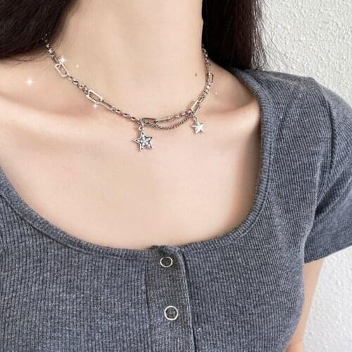 ALLNEWME Punk Small Full Bling Rhinestone Star Pendant Necklace for Women Ladies Stainless Steel Chokers Necklace Accessories
