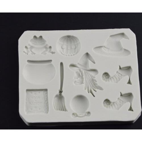 PRZY Silicone Cake Mold Halloween Fondant Molds Hat Shoes Broom Pumpkin Frog Fondant Mould Baking Chocolate Resin Clay Moulds