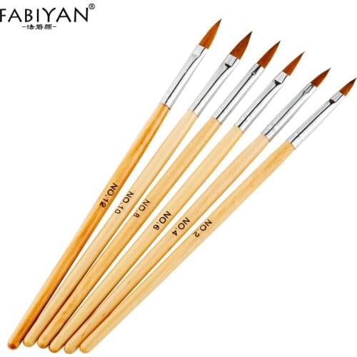 Carving Crystal Pen Wood Nail Art Builder Drawing Painting Manicure Tool NO.2 4 6 8 10 12 Brush UV Gel Polish Decoration 6pc Set