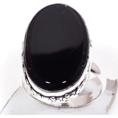 Black Onyx Ring Silver Overlay over Copper, USA Size 7.5 , R5661