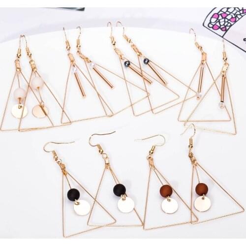Big Triangle Long Tassel Drop Earrings Statement Double Wooden Beads Dangle Earring Charm Black White Brown Color Ear For Women