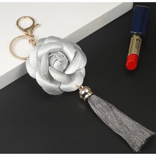 Handmade Silk Tassel Keychain Bohemian Rose Flower Key Ring Boho Handbag Accessories Key Holder Jewelry Gifts