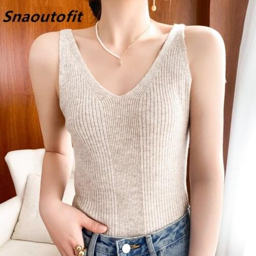Snaoutofit Summer Knitted Camisole Womens Inner Suit V-Neck Black And White Loose Bottoming Non-Cashmere Outer Jacket Thin