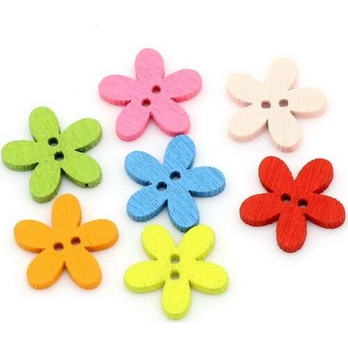 Flower Shape Lots Colors DIY Scrapbooking Cartoon Buttons 2 Holes Wood Buttons Childrens Garment Sewing Notions 20pcs/lot