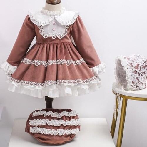 Baby girl vintage Spanish lolita dress kids court style bow lace stitching ball gown princess dress