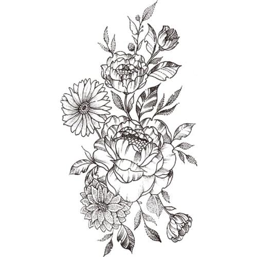 Temporary Tattoo Stickers Plain Flower Sunflower Peony Branches Leaves Fake Tattoos Waterproof Tatoos Arm Large Size for Women