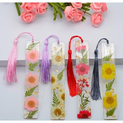 Dried Flower Bookmark Resin Floral Tassel Handmade Page Holder Leaf Vein Epoxy Bookmarks Kids Gift School Stationery Supplie