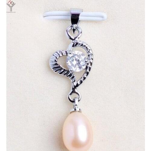 Women Jewelry Pendant Necklace bright pink pearl round rhinestone heart Pendant chain highlight Natural Freshwater pearl