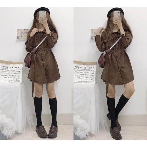 Vintage Style Sweet Womens Thicken Mini Dress Long Shirt Dress Fall Winter Long Sleeve Fit Warm Cute Girl One Piece