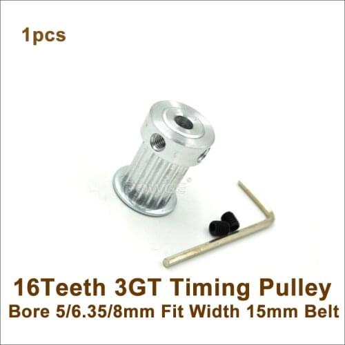 POWGE 16 Teeth 3GT Timing Belt Pulley Bore 5/6.35/8mm Fit W=15mm GT3 Timing Belt 16T 16Teeth GT3 Timing Pulley 3D Printer Parts