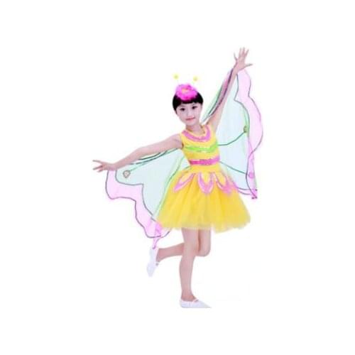 1set/lot girl fashion butterfly insect performance costume children patchwork modern dancing dress with wing