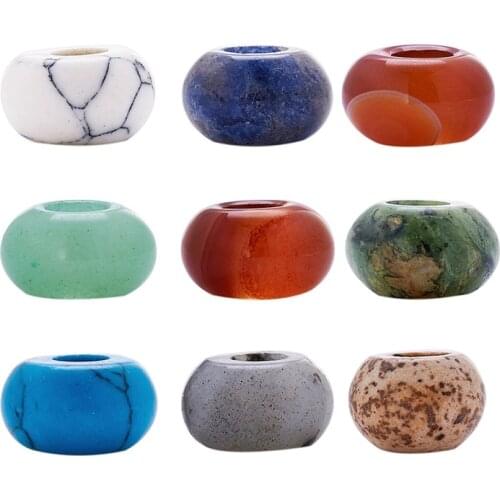 20pcs Random Mixed Gem Stone European Large Hole Wheel Beads for Jewelry Making about 12~14mm in diameter, 5.5~8.5mm thick