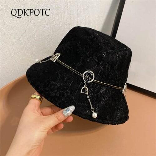 2021 Cap Summer New Women Lace Bucket Hats Fashion Elegant Pendant Breathable Thin Section Collapsible Shading Sun Hats QDKPOTC