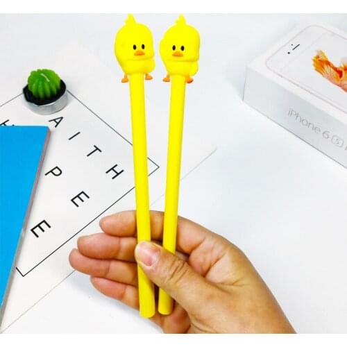 24 pcs Cartoon Cute Student Soft Sister Creative Animal Modeling Black Water Pen Shake Tone Small Yellow Duck Neutral Pen
