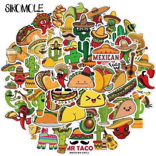 50PCS Lovely Mexican Style Food Graffiti Stickers Self-adhesive Childrens Toy Cartoon Stickers DIY Skateboard Luggage F5