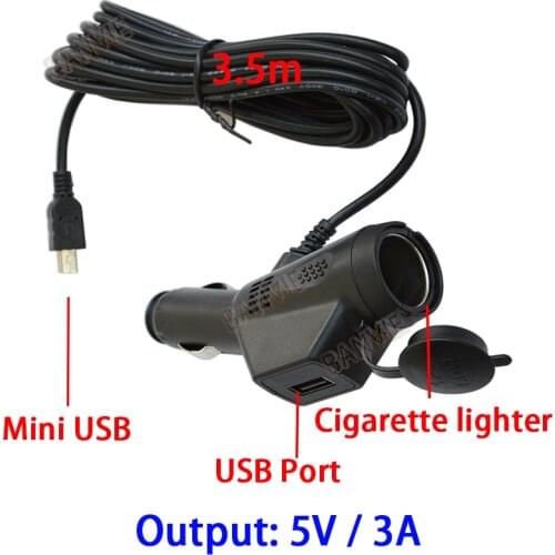 DC 5V 3A Dual USB Car Cigarette Lighter Charger Adapter For Car DVR Vehicle Charging with 3.5m Cable Mini / Micro USB Port