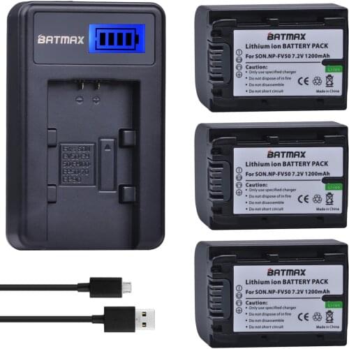 NP-FV50 NP FV50 3pcs Camera Battery +LCD USB Charger for SONY HDR CX390 290E PJ510 820E 790E 660E XR260 CX700E PJ50E 30E SR68