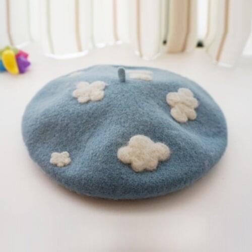 Women Hat Solid Color Cute Cloud Handmade Berets Vintage Painter Wool Felt Beret Sweet Fashion Girl Autumn Winter Hats
