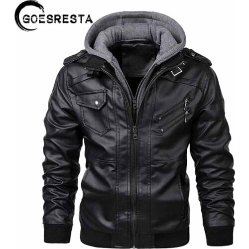 Brand Motorcycle Leather Jacket Men 2021 New Winter Windproof Hooded Leather Coat Men Fashion Casual Slim Men Leather Jacket