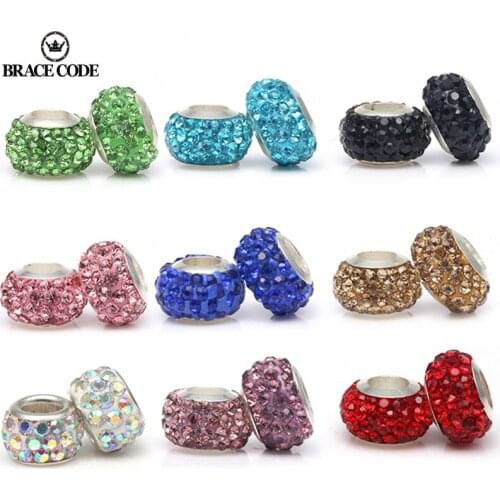 BRACE CODE 2Pcs/lot 11 Colors DIY Resin Rhinestones Beads Fits Brand Charms Bracelets Necklaces European Beads Jewelry Making