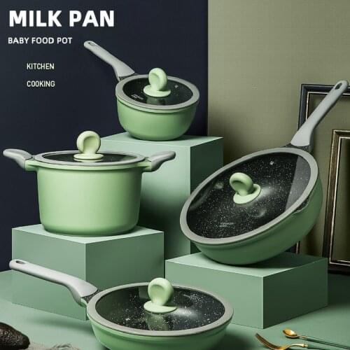 Bamboo Bluestone Household Medical Stone Micro-Pressure Milk Pan Induction Cooker Gas Non-Stick 18Cm Baby Noodle Small Soup Pot