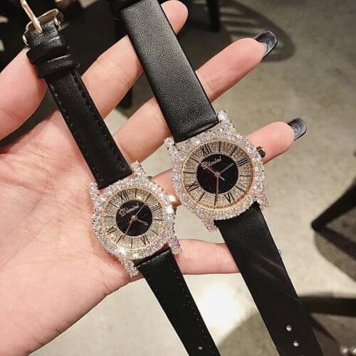 Super Rose Gold Diamond Ladies Watch Women New Dress Watches New Luxury Leather Strap Woman Quartz Watch Clock reloj mujer