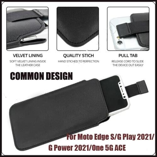 Casteel PU Leather Case For Motorola Moto Edge S/G Play 2021/G Power 2021/One 5G ACE Pull Tab Sleeve Pouch Case Cover