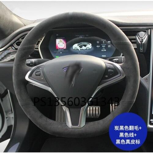 DIY hand-stitched suede steering wheel cover fit for Tesla Model 3 Model Y Model S Model X Model