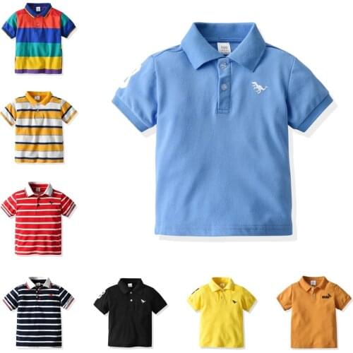 2021 Summer Baby Boys Polo Shirt Black and White Stripe Short Sleeve Shirt Children Cotton Turndown Collar T-shirt