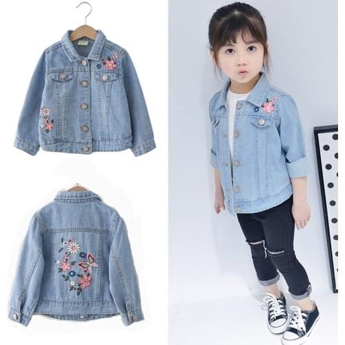 Girls Denim Jackets Girls Clothes Coat Spring Autumn Sport Clothes Flower Print Children Fahion Kids
