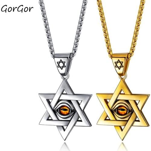 GorGor Necklace Men Titanium Steel Pattern Six-pointed Star with Demon Eye Pendant Individuality Unique Accessories TX-1569