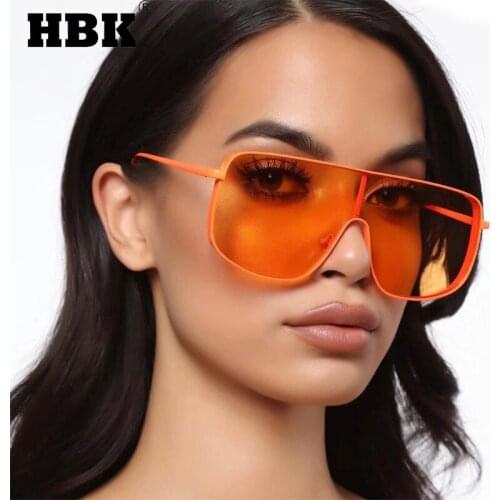 HBK Vintage One Piece Sunglasses Women Men Big Shades Colorful Eyewear Ladies Travel Red Lens UV400 Gold Oversized Frame
