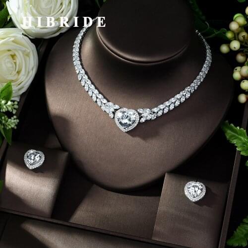 HIBRIDE New Noble Jewelry White Color Clear CZ Heart Shape Pendant Necklace for Women Bridal Wedding Accessories Gift N-1007