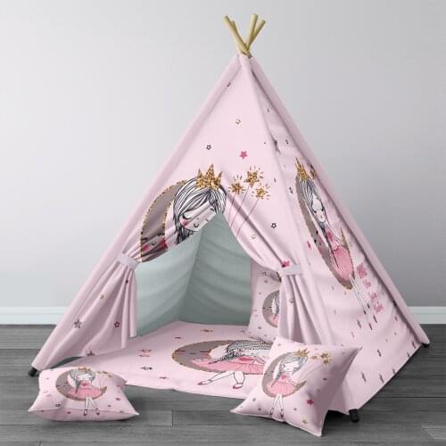 Play Tent for Kids Wigwam Portable Indoor Playground Tents Children Bedrooms Pink Dressed Girl Moon Model 298