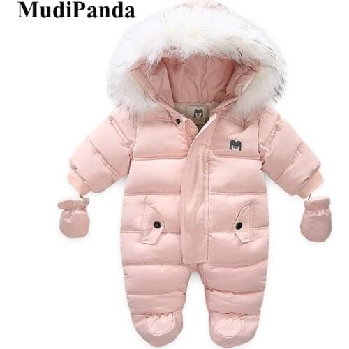 MudiPanda New Born Baby Winter Clothes Toddler Jumpsuit Hooded Inside Fleece Girl Boy Clothes Autumn Overalls Children Outerwear