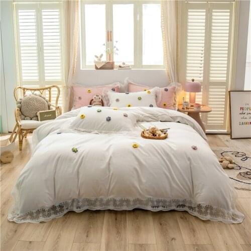 Princess Style Lace Bed Skirt Cotton Bedding Set Duvet Cover Set Bed Linen Pillowcase Fitted Sheet HomeTextile 1.5m 1.8m 2m bed