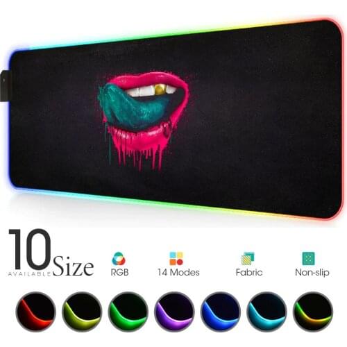 Sexy red lips RGB Mouse Pad Black Gamer Accessories Large LED MousePad XL Gaming Desk Mat PC Desk Play Mat with Backlit padmouse