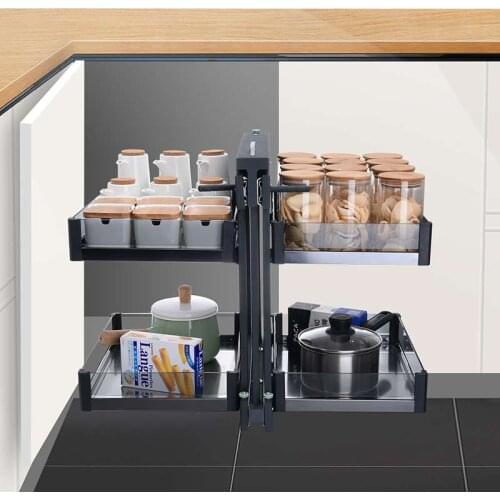 Cabinet corner full pull out small monster basket built-in tempered glass drawer shelf