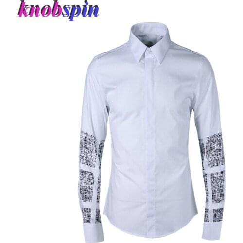 Square Digital Printed Shirt men 2019 Europe Fashion style male clothing long sleeve 80% pure Cotton Business male Dress Shirts