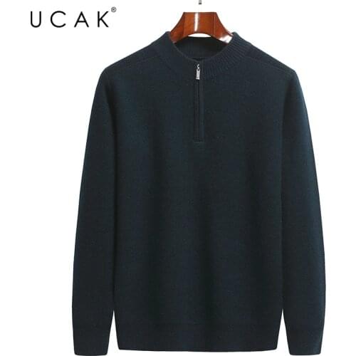 UCAK Brand Casual Sweaters Men Clothing O-Neck Solid Color Streetwear Zipper Sweater Pull Homme Autumn Thick Pullover U1277