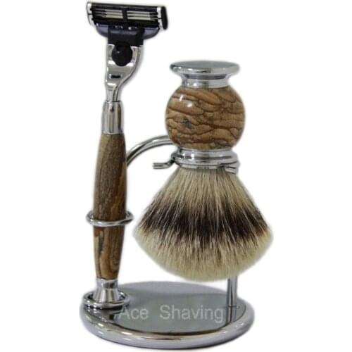 Nature Drawing Stone Shaving Set Beard Razor Brush Stand Silvertip Badger Knot Mens Grooming Kits