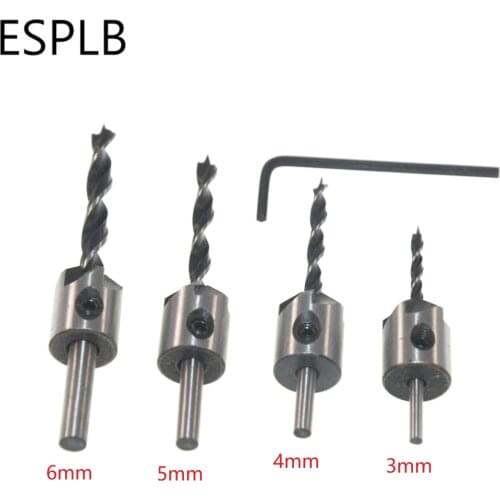 ESPLB 4pcs 3mm-6mm HSS 5 Flute Countersink Drill Bits Set Chamfer Reamer for Woodworking Drill Bit Power Tools
