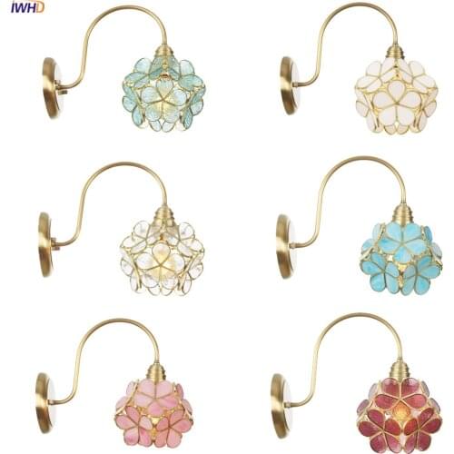 IWHD Nordic Style Copper Wall Lamp Bedroom Beside Glass Flower Lampshade Simple Modern LED Wall Light Sconce Wandlamp Luminaria