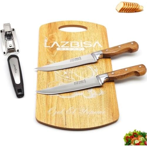 Knife Chef Knife Set of 3 Kitchen Knives Sharpener Cutting Board Meat Bread Vegetable Fruit Knife