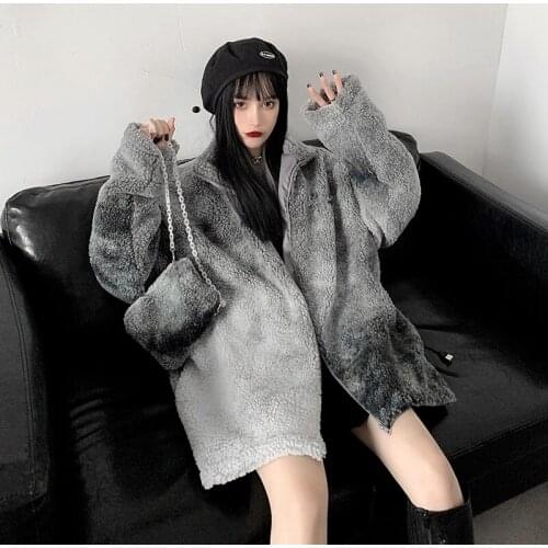 Faux Fur Coat Women Jackets Tie Dye Warm Winter Woolen Thick Plus Size Fuzzy Jacket Gothic Harajuku Teddy Outerwear Oversize