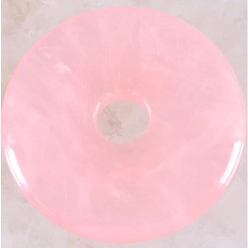 Donut Pendant 40mm Round Bead Circle Healing Stone Real Pink Crystal Green Jades fit Necklace for Women Men Jewelry Gift 1Pcs