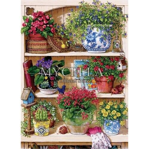 Full 5D DIY Diamond Painting Flower Cupboard Crystal Embroidery Cross Stitch Needlework Diamond Mosaic Wall Stickers Decor Gift