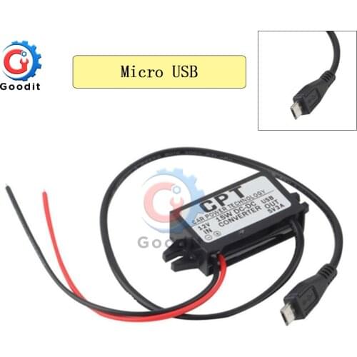 DC-DC 12V to 5V 3A 15W Car Power Converter Micro USB Step Down Voltage Power Supply Output Adapter Low Heat Auto Protection